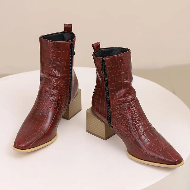 Elbslutt Denim Ankle Boots for Women Chunky Stacked Block Low Heel Comfortable Square Toe Ankle Chelsea Booties Shoes Strappy Buckle Booties with Zipper