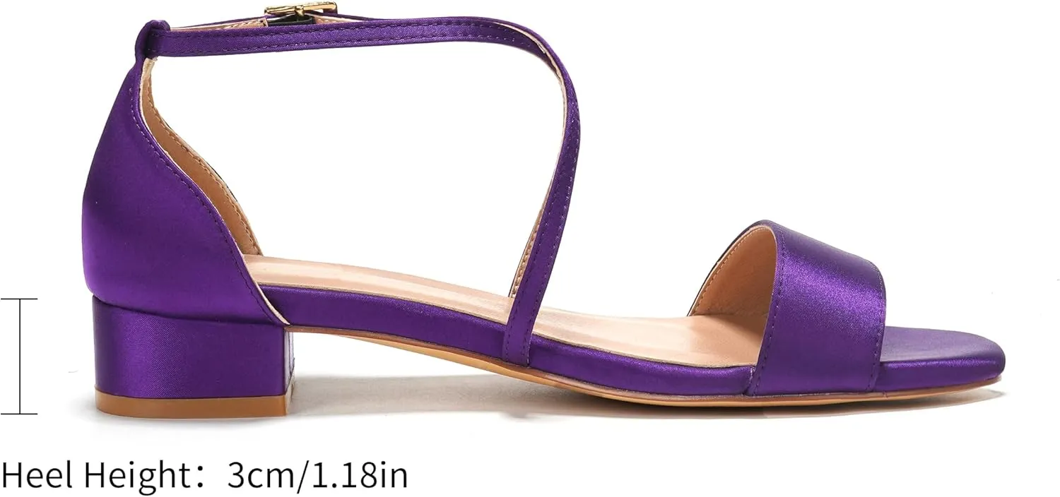 Elivandon J1584 Women's Satin Low-Heel Evening Sandals Open Toe 1.18 inches Block Heel Satin Pumps Evening Party Bridal Wedding Shoes