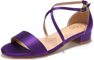 Elivandon J1584 Women's Satin Low-Heel Evening Sandals Open Toe 1.18 inches Block Heel Satin Pumps Evening Party Bridal Wedding Shoes
