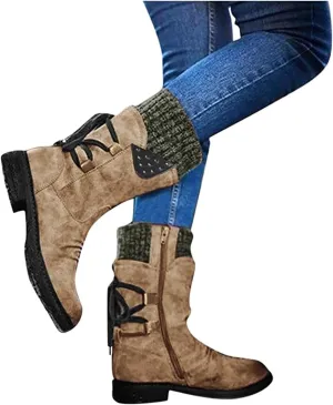 Fashion Slouchy Ruched Faux Suede Round Toe Slip On Flat Ankle Booties for Women Comfortable Snow Boots Casual Fall Winter Women's Mid Calf Boots Side Zip Short Boot