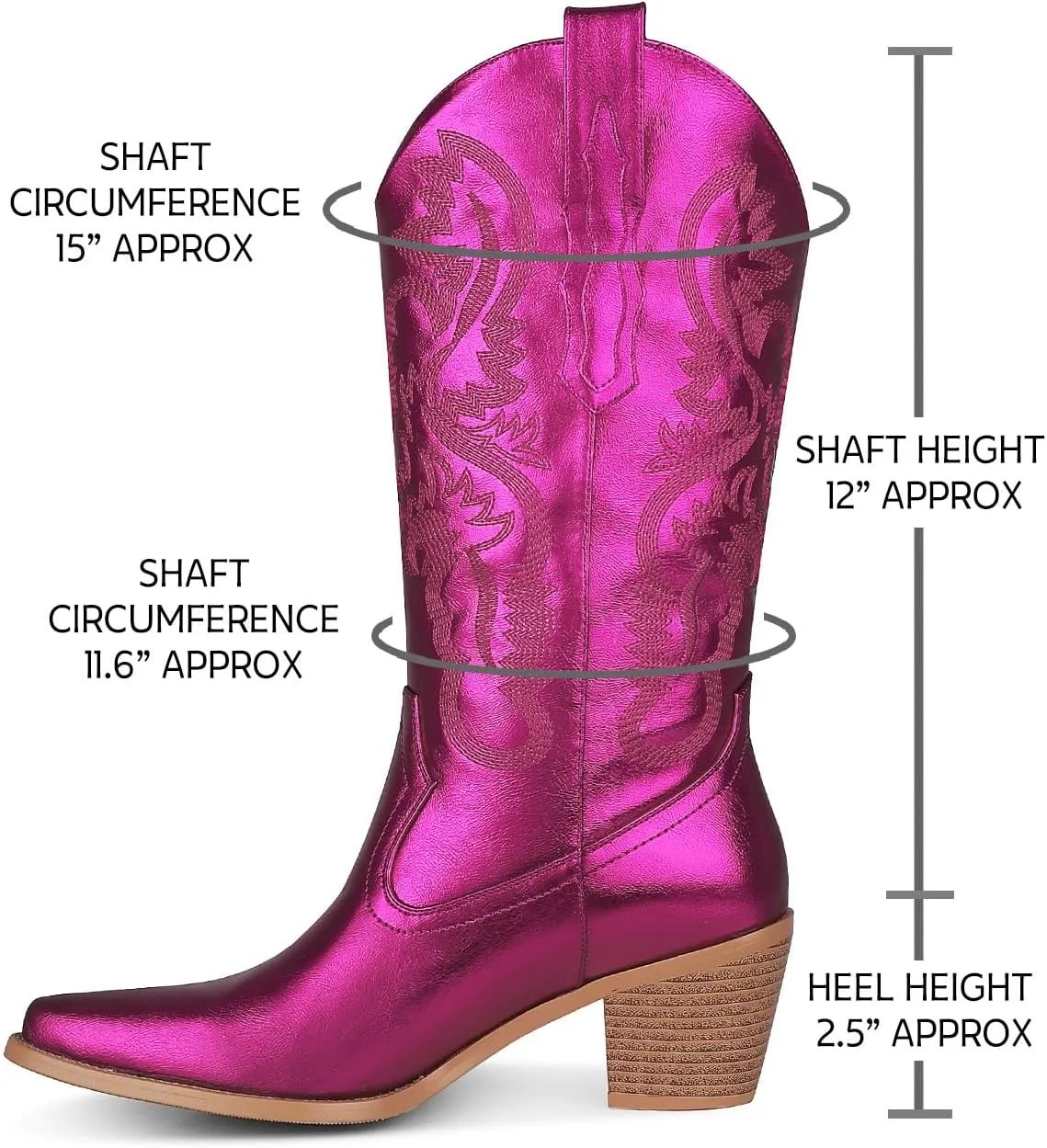 femflame Cowboy Boots For Women,Pointed Toe Embroidered Mid Calf Cowgirl Boots Pull On Zipper Chunky Heel Western Boots