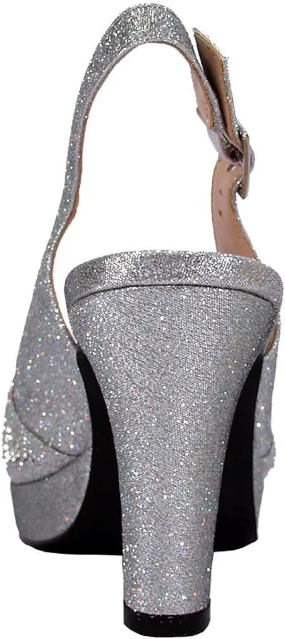 Floral Nadia Women's Wide Width Rhinestone Studded Peep-Toe Slingback Shoes