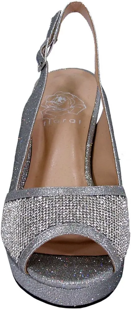 Floral Nadia Women's Wide Width Rhinestone Studded Peep-Toe Slingback Shoes