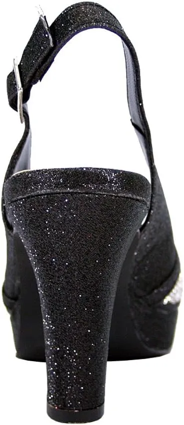 Floral Nadia Women's Wide Width Rhinestone Studded Peep-Toe Slingback Shoes