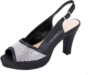 Floral Nadia Women's Wide Width Rhinestone Studded Peep-Toe Slingback Shoes