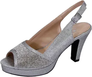 Floral Nadia Women's Wide Width Rhinestone Studded Peep-Toe Slingback Shoes