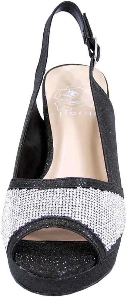 Floral Nadia Women's Wide Width Rhinestone Studded Peep-Toe Slingback Shoes