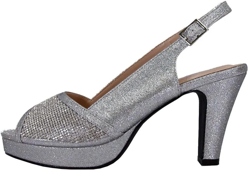 Floral Nadia Women's Wide Width Rhinestone Studded Peep-Toe Slingback Shoes