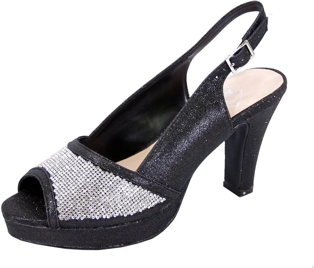 Floral Nadia Women's Wide Width Rhinestone Studded Peep-Toe Slingback Shoes