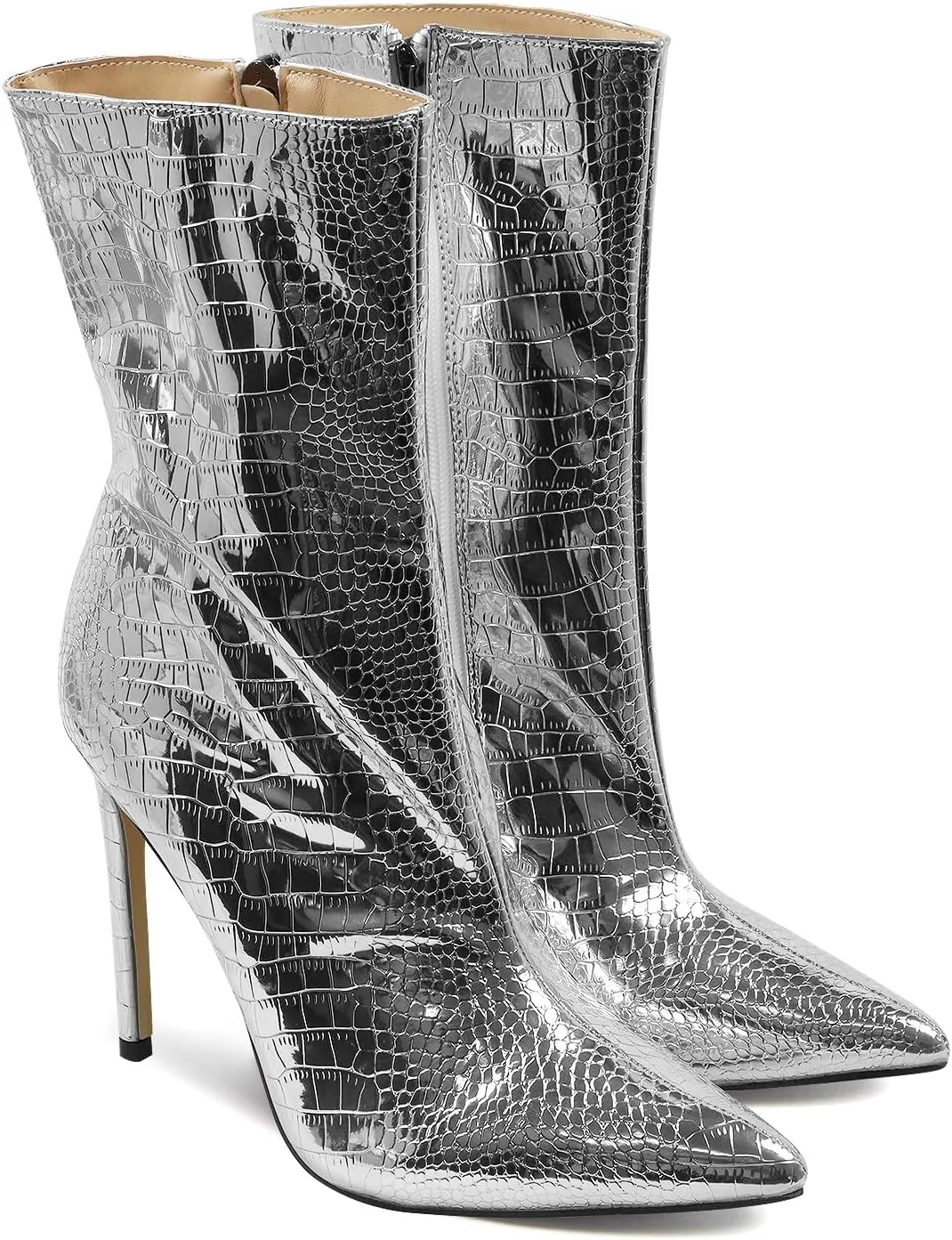 getmorebeauty Women's Ankle Boot Sexy High Heel Pointed Toe Side Zipper Mid Calf Boots