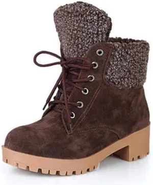 Gibobby Ankle Booties for Women Flat Heel,Winter Snow Boots Waterproof Shoes Lace Up Booties Low Heel Work Combat Boots