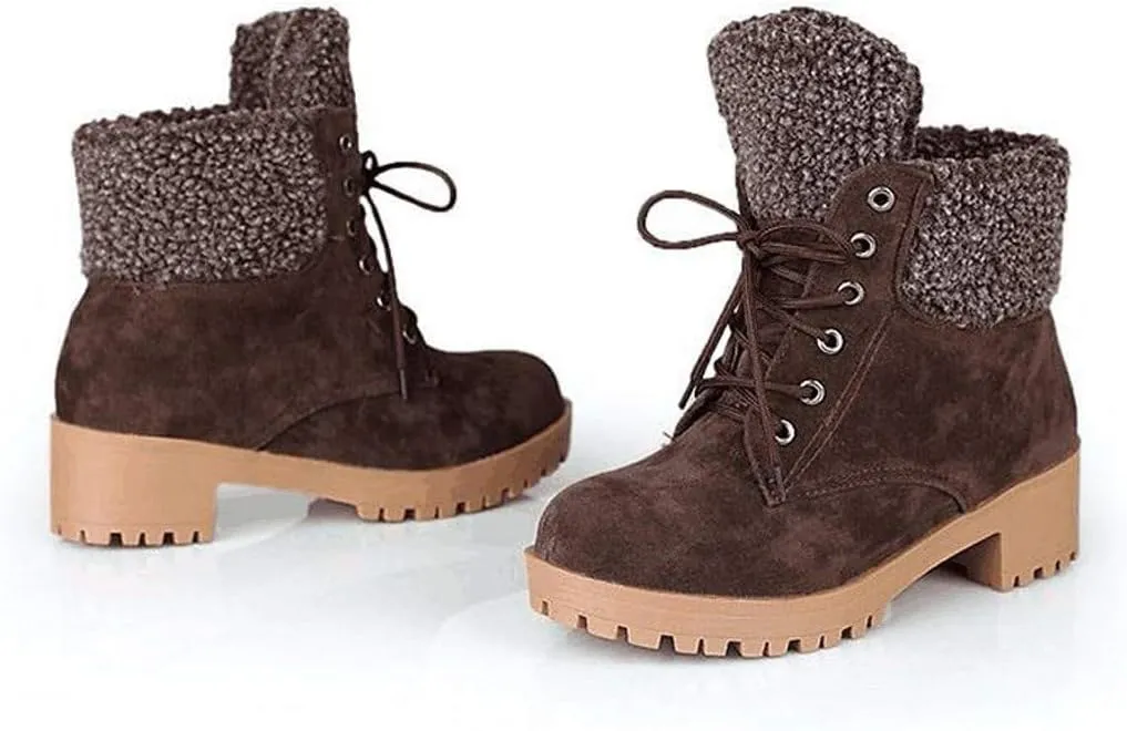 Gibobby Ankle Booties for Women Flat Heel,Winter Snow Boots Waterproof Shoes Lace Up Booties Low Heel Work Combat Boots