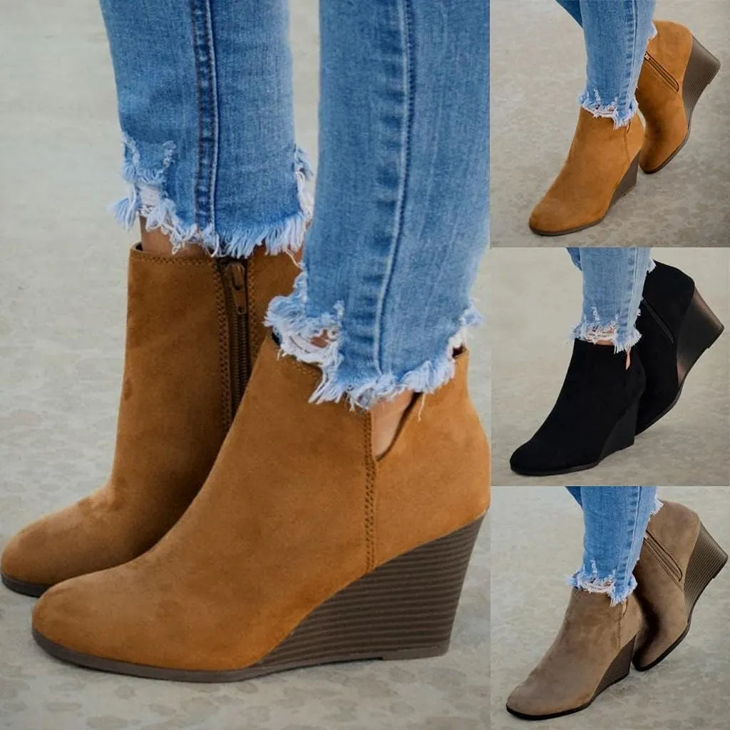 Gibobby Ankle Booties for Women V Cut,Chelsea Boots Slip on Ankle Boots Chunky Pointed Toe Cutout Low Heel Shoes
