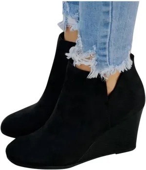 Gibobby Ankle Booties for Women V Cut,Chelsea Boots Slip on Ankle Boots Chunky Pointed Toe Cutout Low Heel Shoes