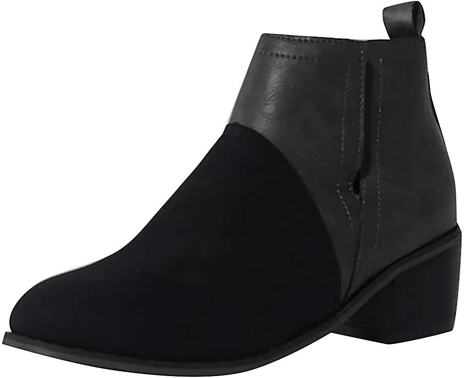 Gibobby Ankle Booties for Women V Cut,Chelsea Boots Slip on Ankle Boots Chunky Pointed Toe Cutout Low Heel Shoes