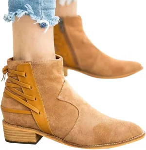 Gibobby Ankle Boots for Women Low Heel,Ankle Booties Round Toe Faux Stacked Chunky Heel Side Lace Up Short Winter Booties