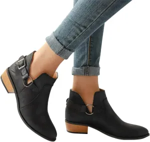 Gibobby Ankle Boots for Women Low Heel,Slip-On Loafers Pointed Toe Chunky Hollow Bucket Office Casual Shoes Cutout Booties