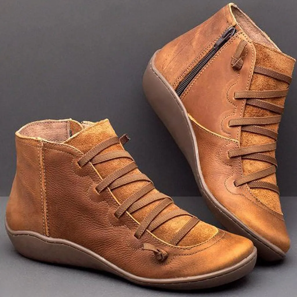 Gibobby Boots for Women Dressy Winter Casual Leather Side Zipper Round Toe Cowboy Booties Fall Flat Short Shoes Boots