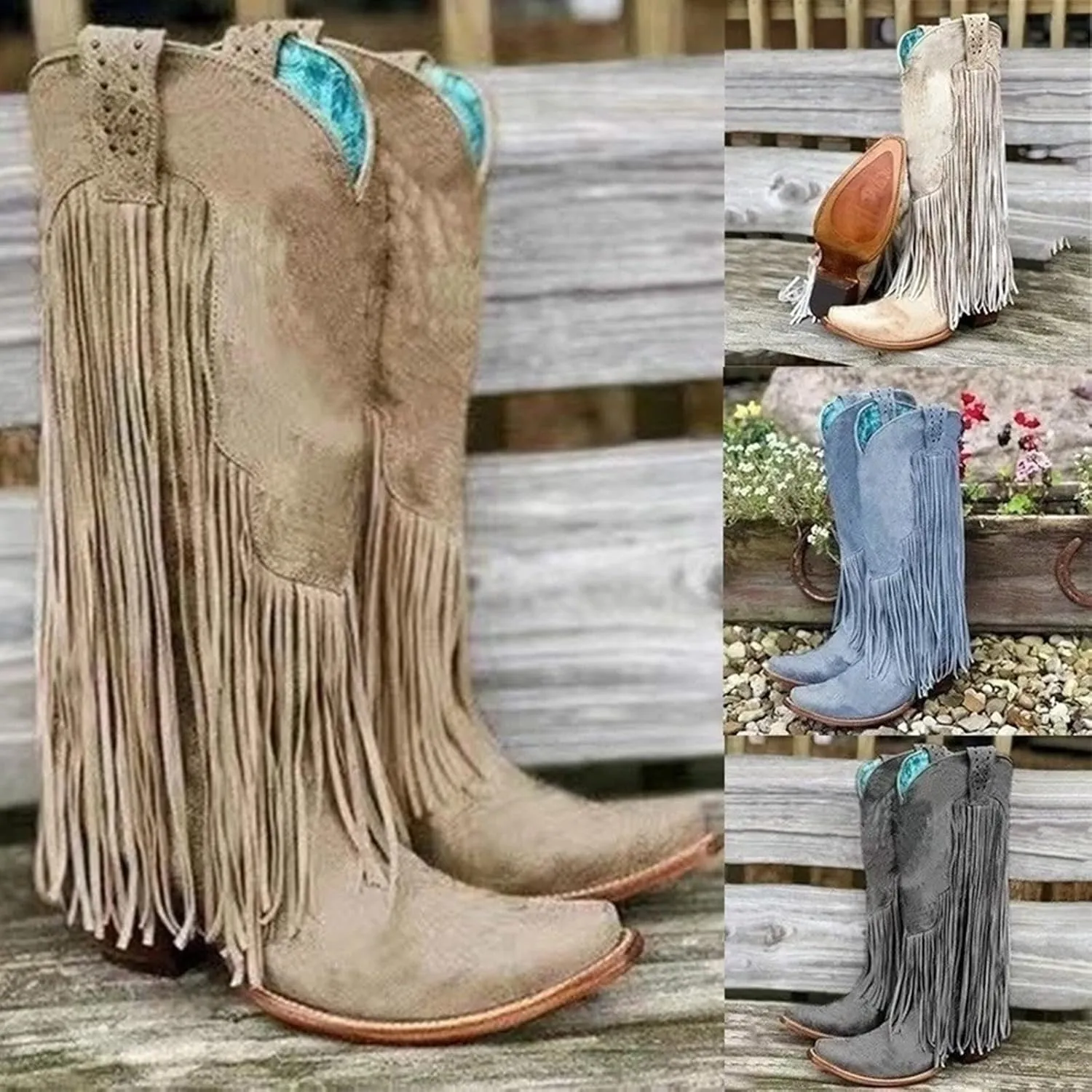 Gibobby Boots for Women Low Heel V Cut Flat Ankle Boots Comfort Cowboy Combat Boots Fall Winter Boots Shoes 52