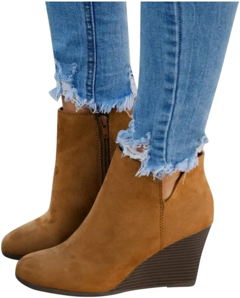 Gibobby Boots for Women Wide Calf,Retro Boots Comfy Flat Bottom Increased Combat Booties Outdoor Fringe Western Shoes