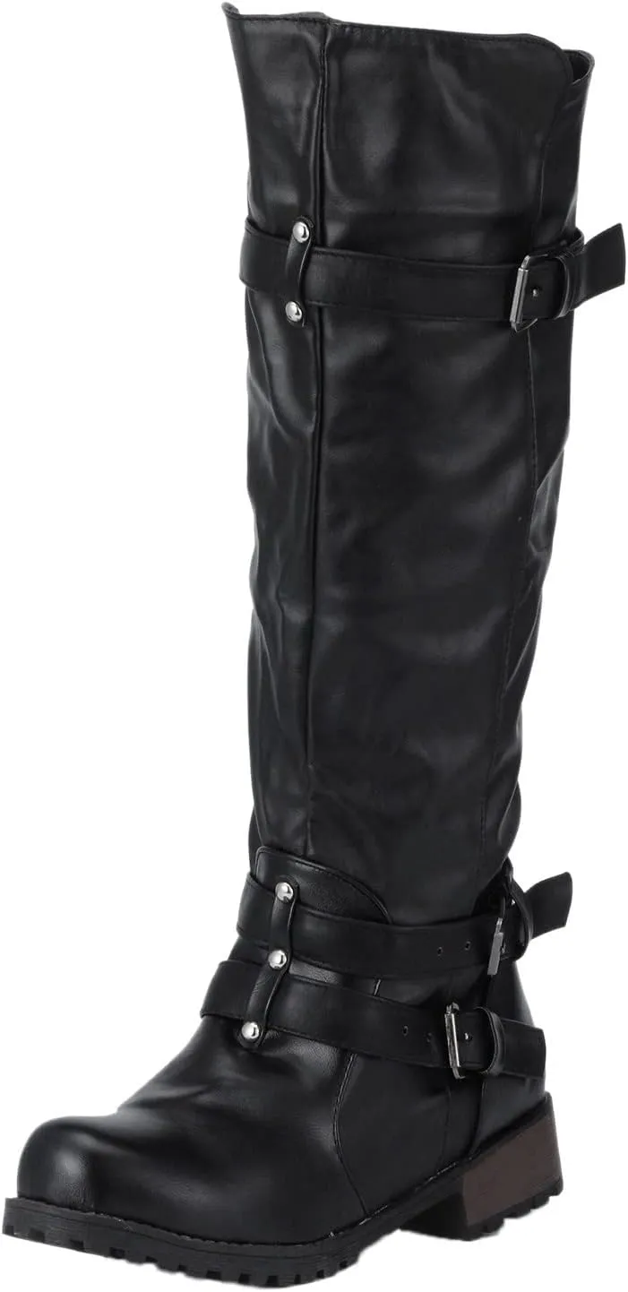 Gibobby Winter Boots for Women,Women's Knee Length Boots Retro Combat Knight Boots Closed Toe Motorcycle Low Heel Outdoor Waterproof Western Shoes