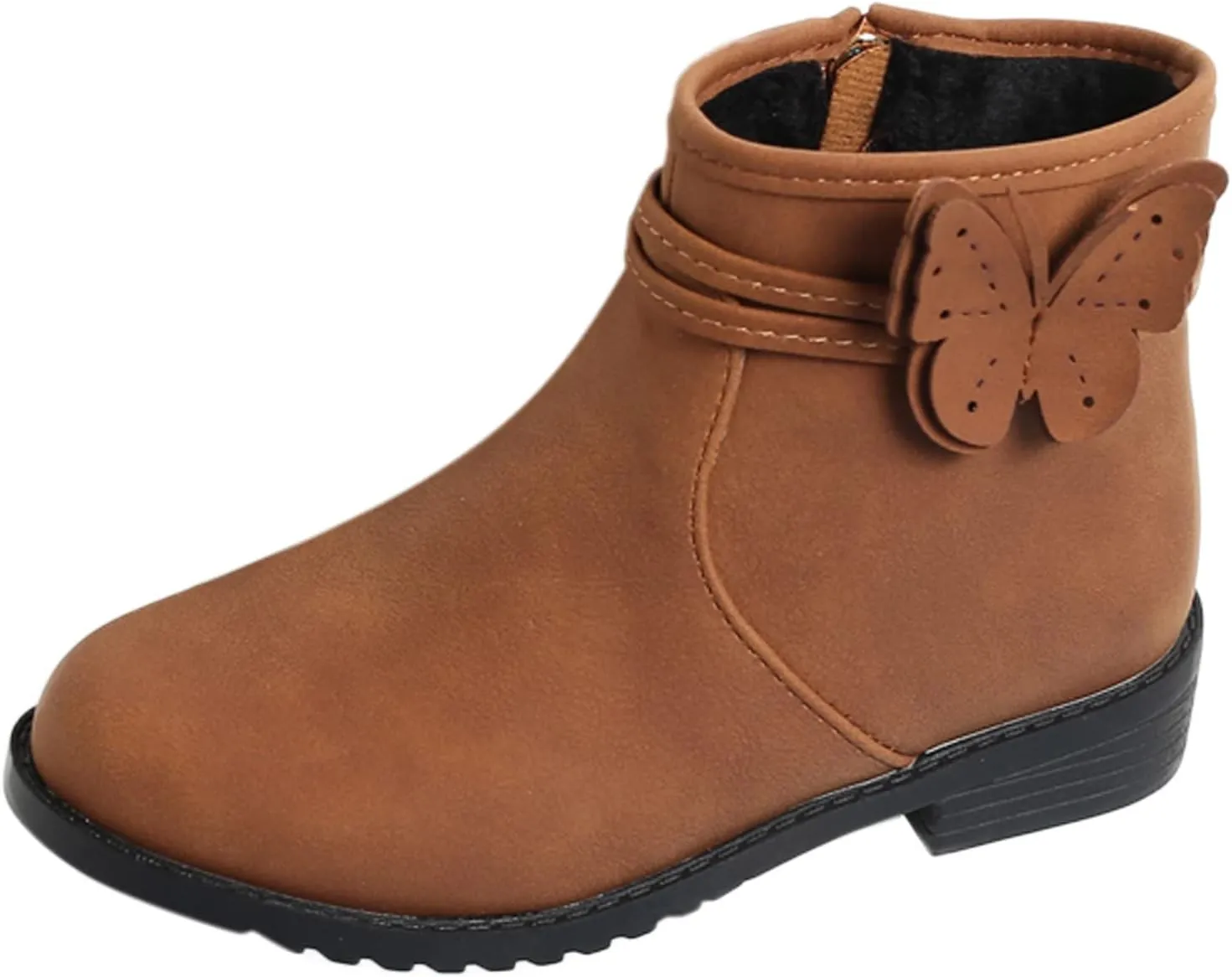 Girl Boots Girls Butterfly Decor Zip Side Boots Western Boots Kids Ankle Boots Girls Low Heel High Top Ankle Boots