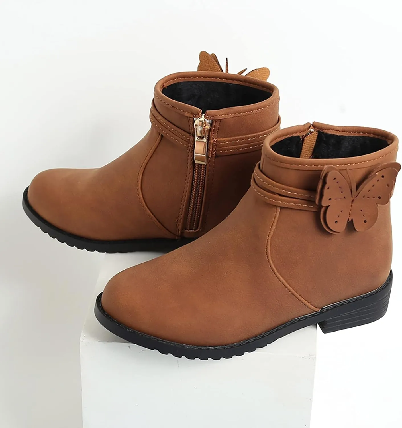 Girl Boots Girls Butterfly Decor Zip Side Boots Western Boots Kids Ankle Boots Girls Low Heel High Top Ankle Boots