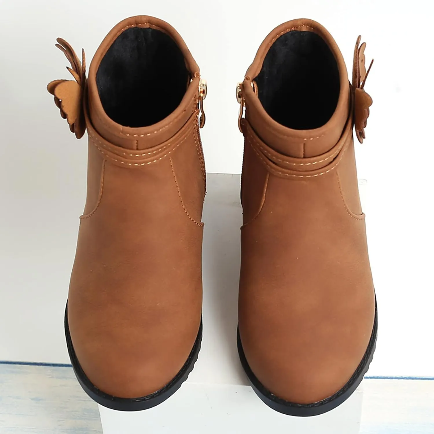 Girl Boots Girls Butterfly Decor Zip Side Boots Western Boots Kids Ankle Boots Girls Low Heel High Top Ankle Boots