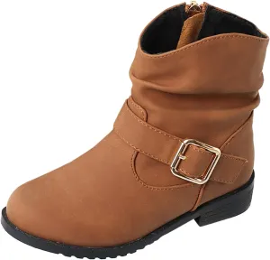 Girls Ankle Boots Girls Buckle Decor Boots Western Boots Kids Ankle Boots Girls Low Heel Riding Outdoor Hiking Shoes