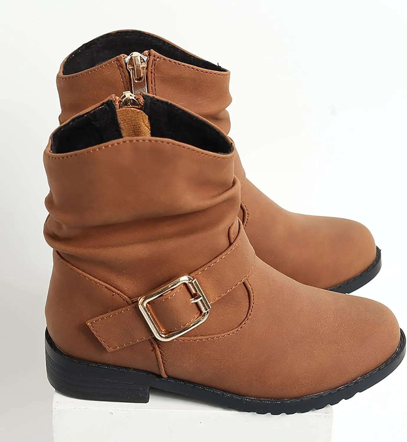 Girls Ankle Boots Girls Buckle Decor Boots Western Boots Kids Ankle Boots Girls Low Heel Riding Outdoor Hiking Shoes