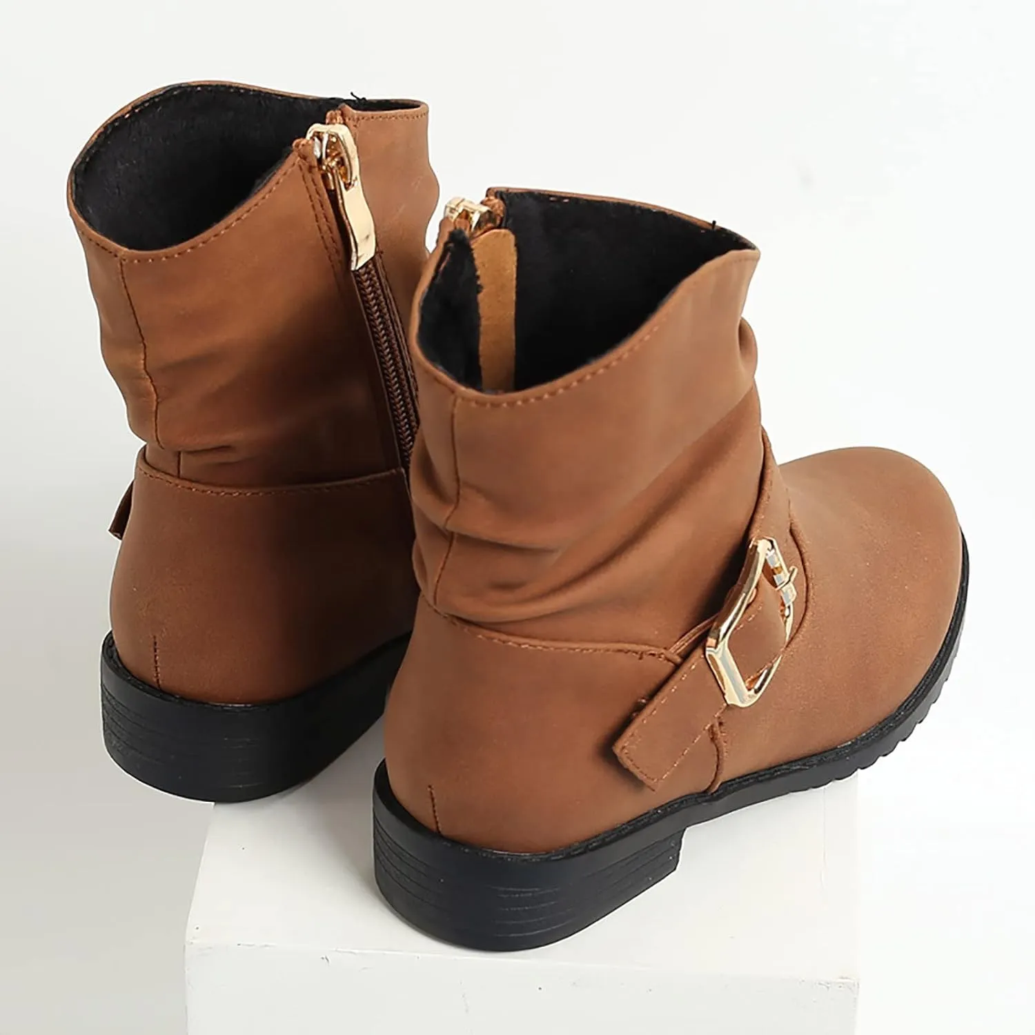 Girls Ankle Boots Girls Buckle Decor Boots Western Boots Kids Ankle Boots Girls Low Heel Riding Outdoor Hiking Shoes