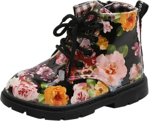 Girls Boots Ankle Boots Toddler Boots Boys And Girls Waterpoor Ankle Boots Side Zipper Booties Floral Print Round Toe