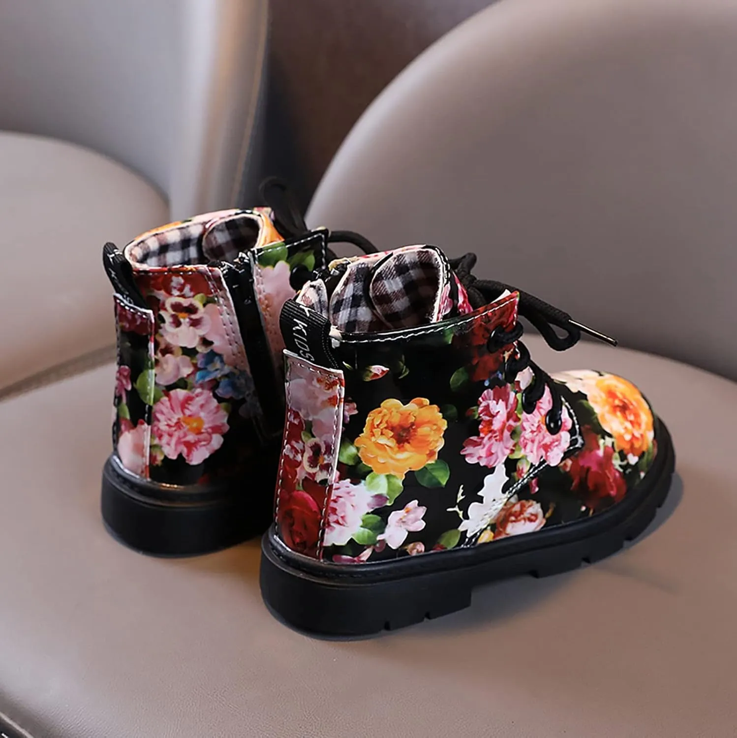 Girls Boots Ankle Boots Toddler Boots Boys And Girls Waterpoor Ankle Boots Side Zipper Booties Floral Print Round Toe