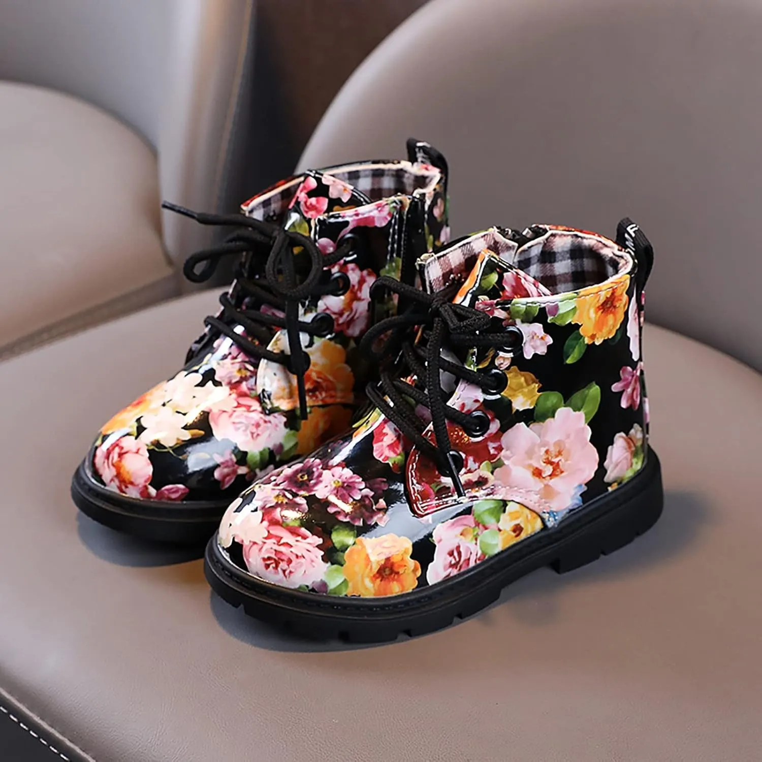 Girls Boots Ankle Boots Toddler Boots Boys And Girls Waterpoor Ankle Boots Side Zipper Booties Floral Print Round Toe