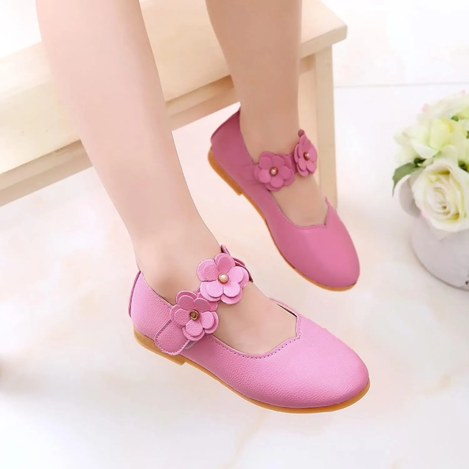 Girls Dress Shoes Closed Toe Wedding Party School Ankle Strap Ballet Flats Shoes Little School Shoes for Teen Girls