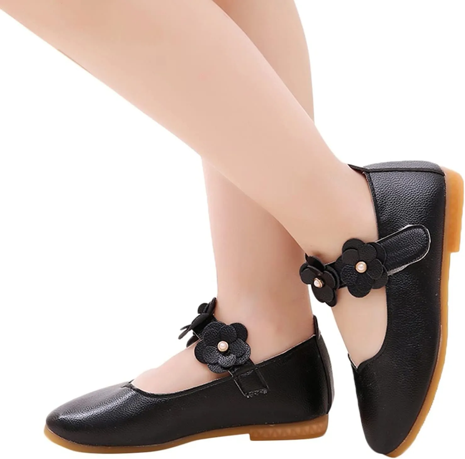 Girls Dress Shoes Closed Toe Wedding Party School Ankle Strap Ballet Flats Shoes Little School Shoes for Teen Girls