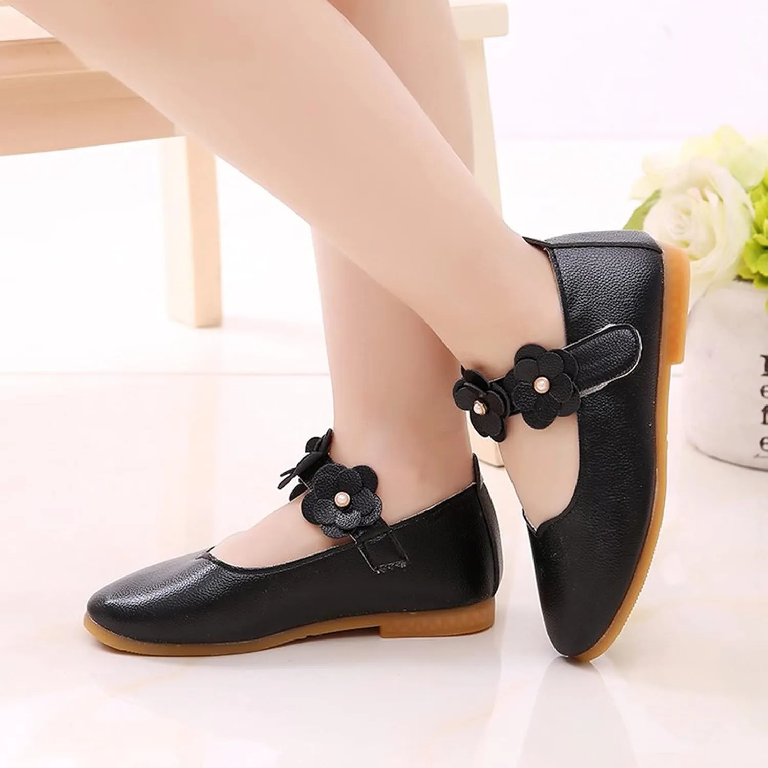 Girls Dress Shoes Closed Toe Wedding Party School Ankle Strap Ballet Flats Shoes Little School Shoes for Teen Girls
