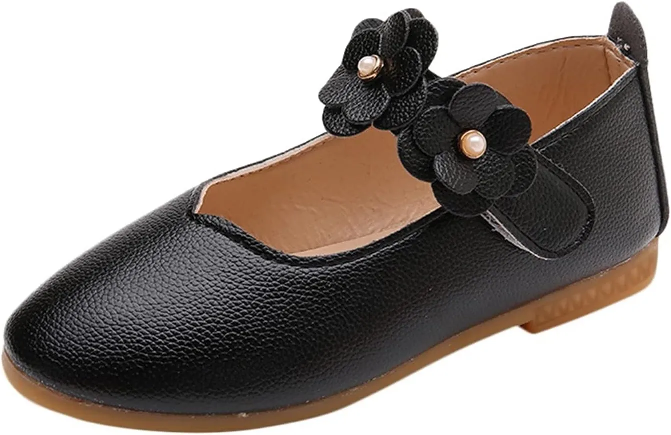 Girls Dress Shoes Closed Toe Wedding Party School Ankle Strap Ballet Flats Shoes Little School Shoes for Teen Girls
