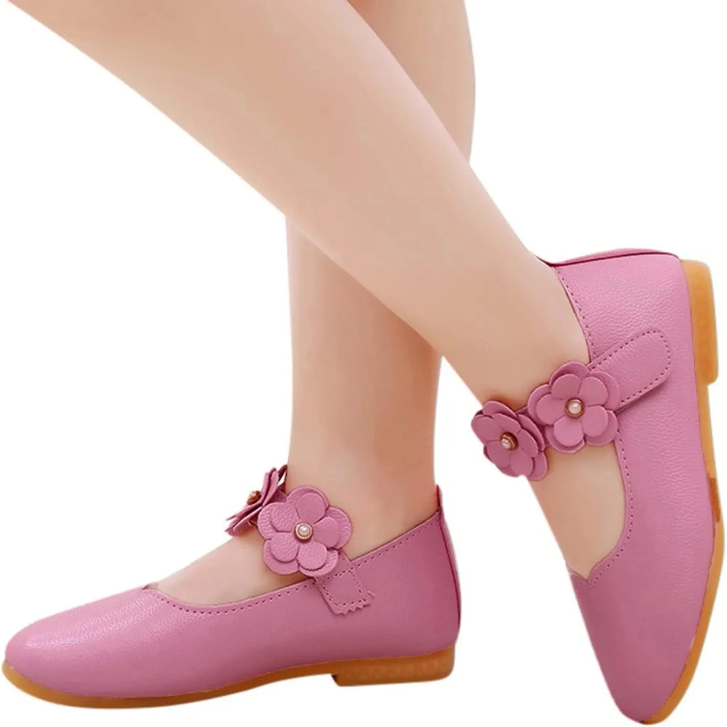 Girls Dress Shoes Closed Toe Wedding Party School Ankle Strap Ballet Flats Shoes Little School Shoes for Teen Girls
