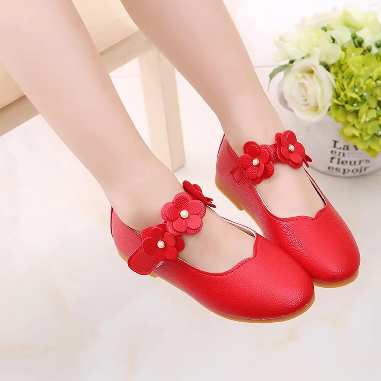 Girls Dress Shoes Closed Toe Wedding Party School Ankle Strap Ballet Flats Shoes Little School Shoes for Teen Girls