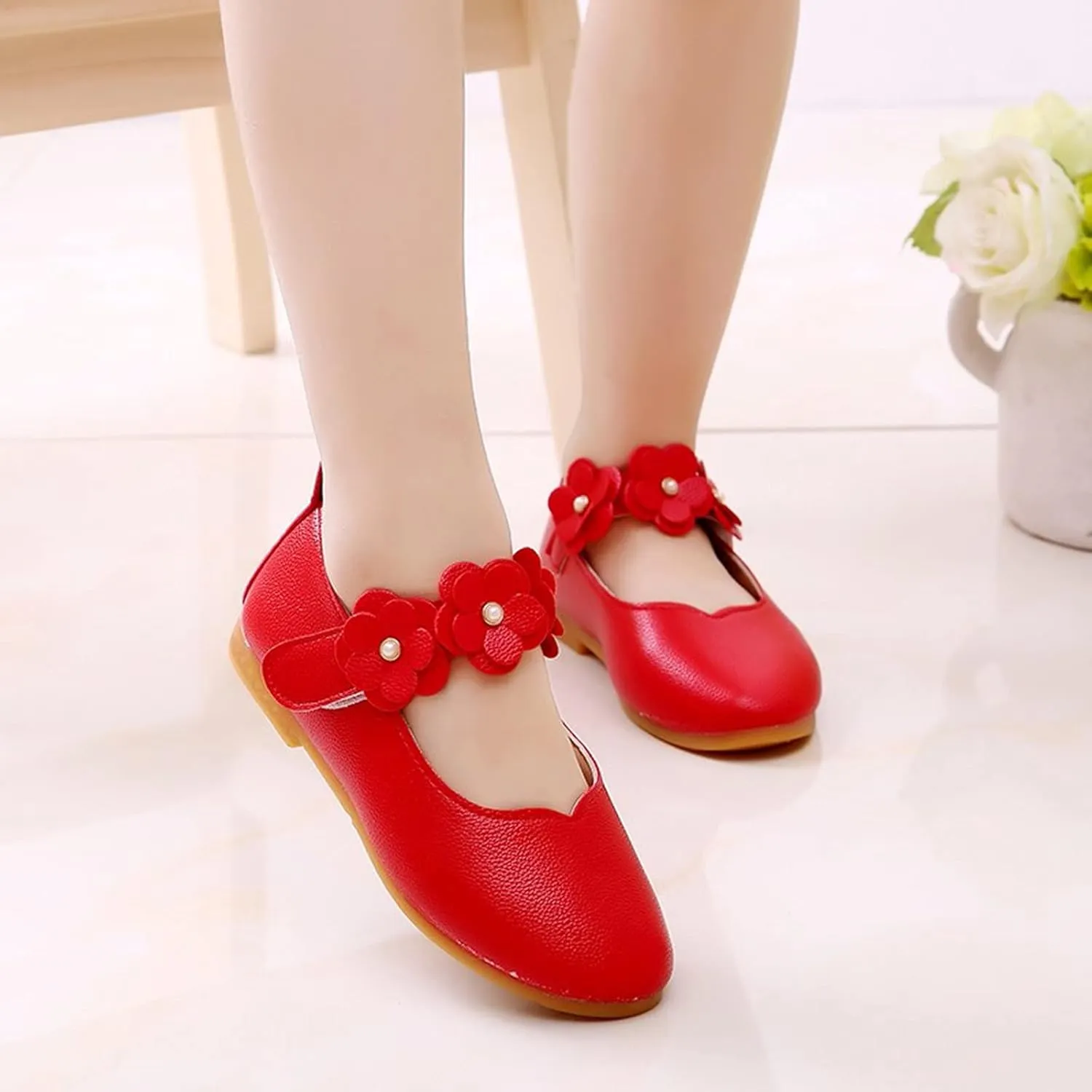 Girls Dress Shoes Closed Toe Wedding Party School Ankle Strap Ballet Flats Shoes Little School Shoes for Teen Girls