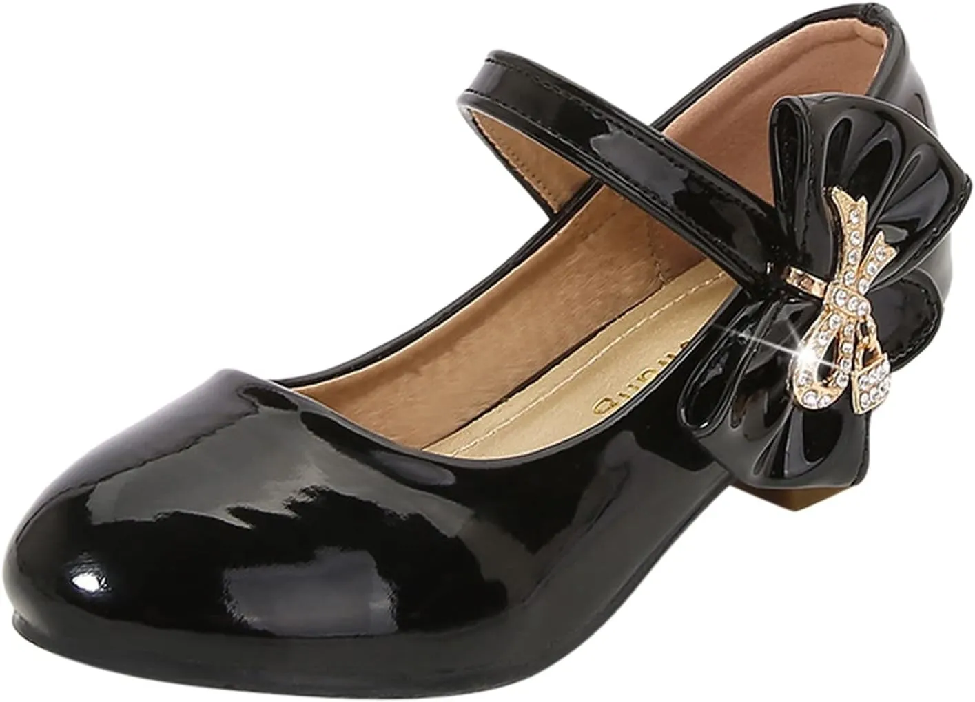 Girls Dress Shoes Pumps Mary Jane Shoes for Girls Low Heel with Bow Strap Dress Shoes for School Wedding Party