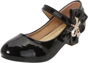 Girls Dress Shoes Pumps Mary Jane Shoes for Girls Low Heel with Bow Strap Dress Shoes for School Wedding Party