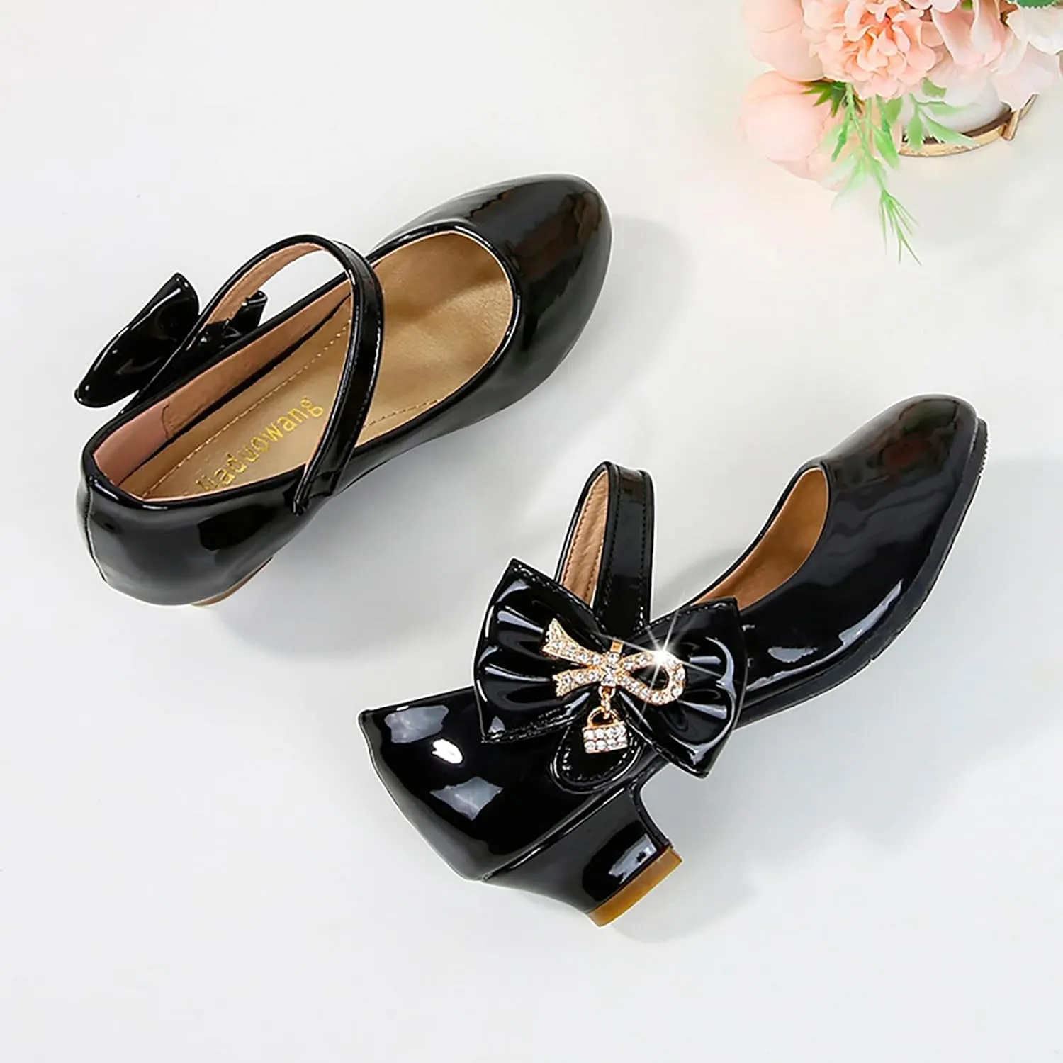 Girls Dress Shoes Pumps Mary Jane Shoes for Girls Low Heel with Bow Strap Dress Shoes for School Wedding Party