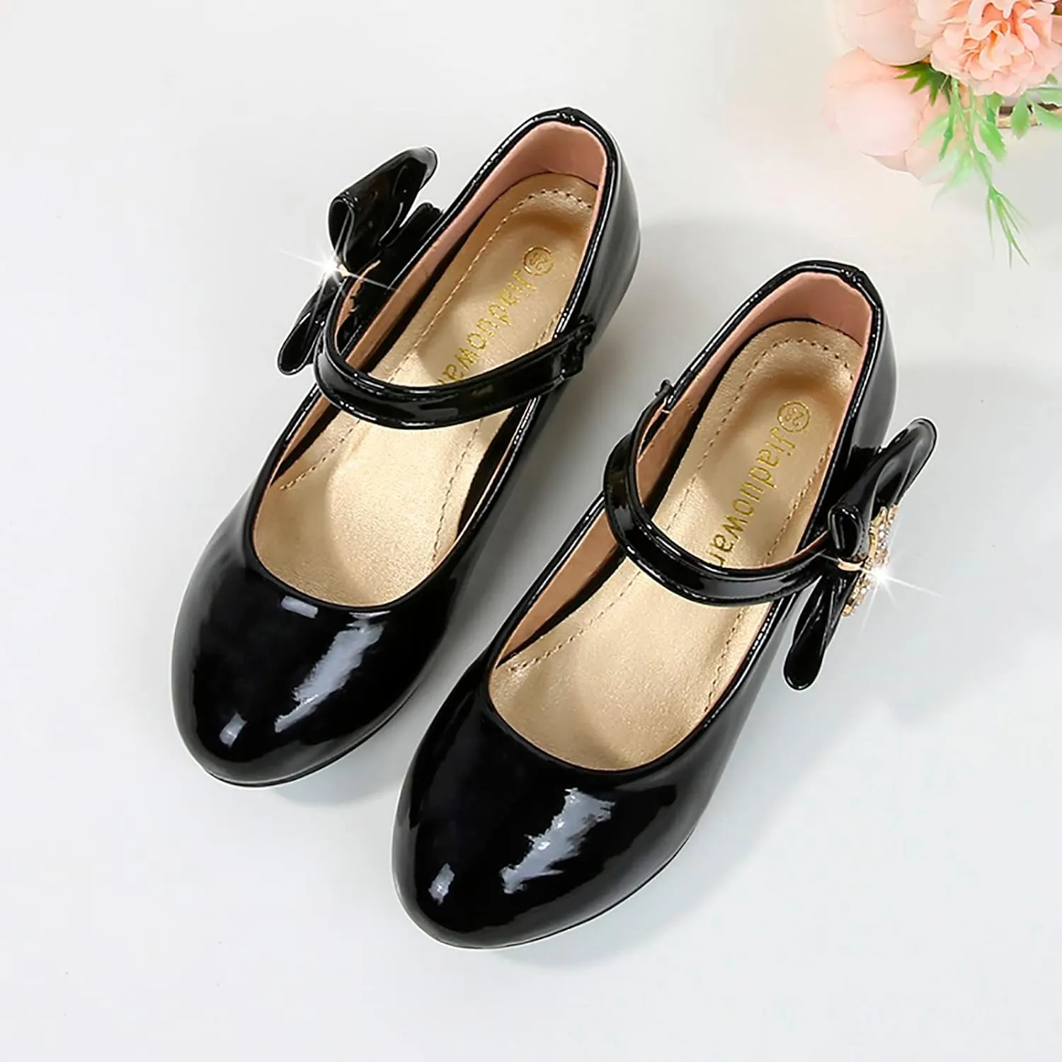 Girls Dress Shoes Pumps Mary Jane Shoes for Girls Low Heel with Bow Strap Dress Shoes for School Wedding Party