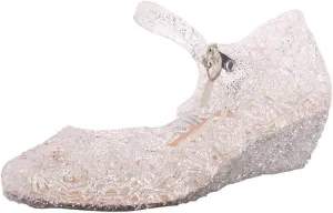 Girls Jelly Sandals Cosplay Dress Up Mary Jane Flat Heels Dance Part Single Flower Girls Shoes for Kids Toddler