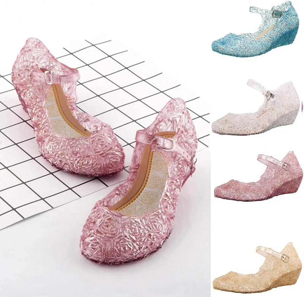 Girls Jelly Sandals Cosplay Dress Up Mary Jane Flat Heels Dance Part Single Flower Girls Shoes for Kids Toddler