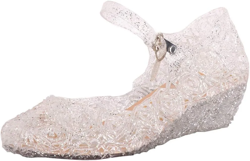 Girls Jelly Sandals Cosplay Dress Up Mary Jane Flat Heels Dance Part Single Flower Girls Shoes for Kids Toddler