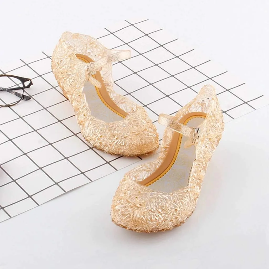 Girls Jelly Sandals Cosplay Dress Up Mary Jane Flat Heels Dance Part Single Flower Girls Shoes for Kids Toddler