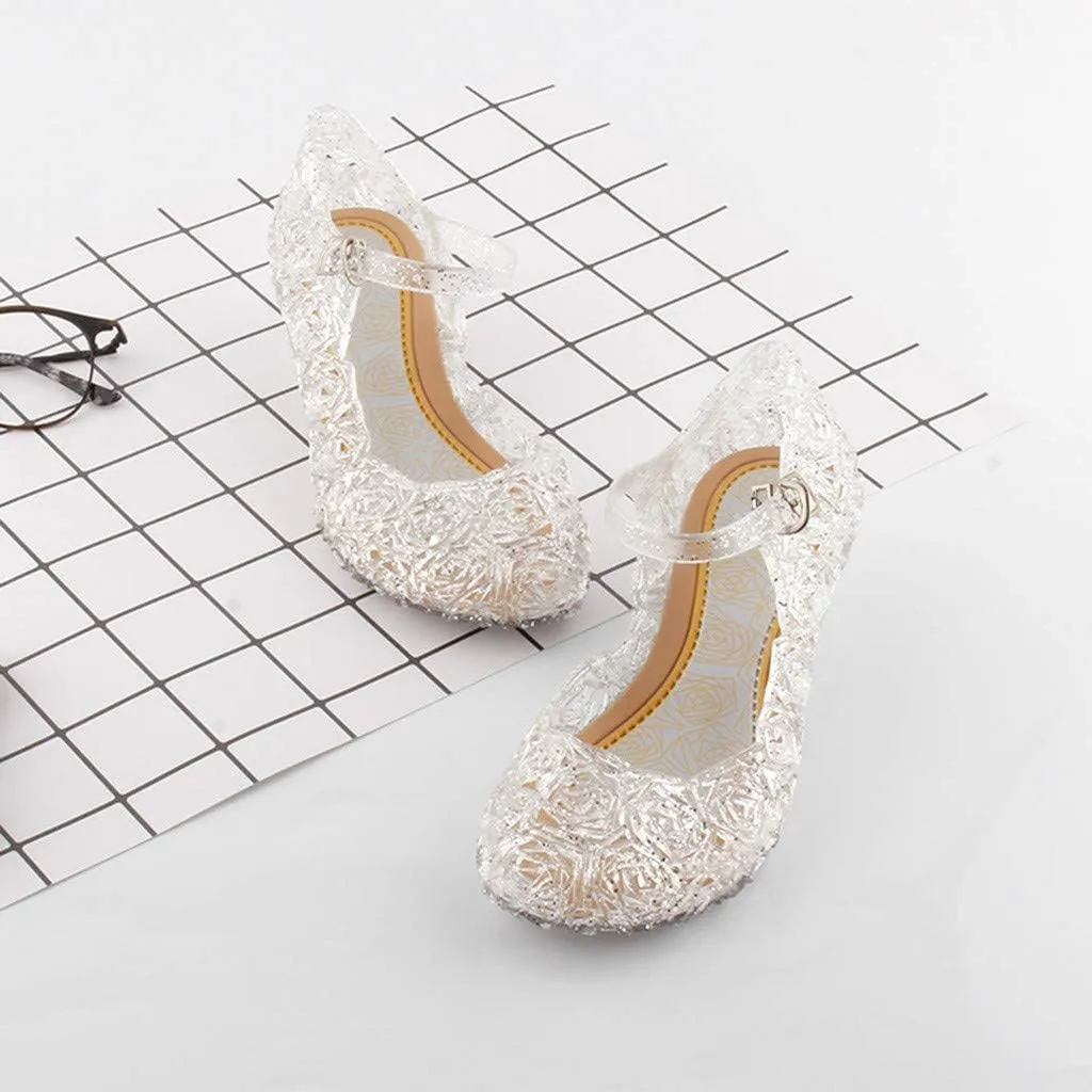 Girls Jelly Sandals Cosplay Dress Up Mary Jane Flat Heels Dance Part Single Flower Girls Shoes for Kids Toddler